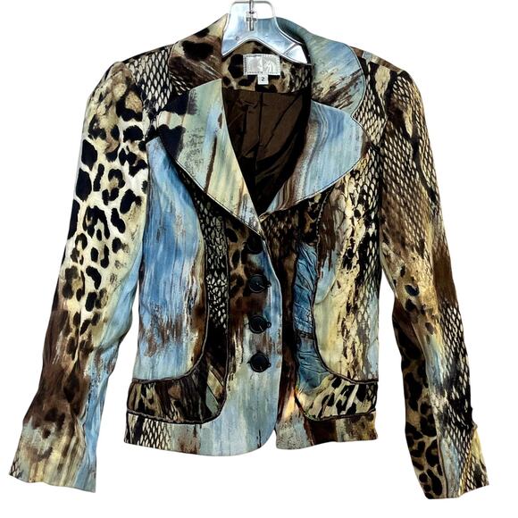 Alberto Makali Jackets & Blazers - Alberto Makali Jacket Women's Size 2 Mixed Animal Print Faux Suede Blue Brown